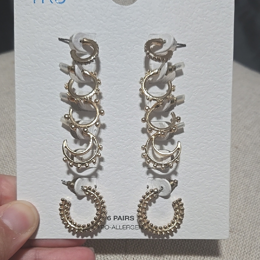 Gold Tone 5 Pair Earring Set